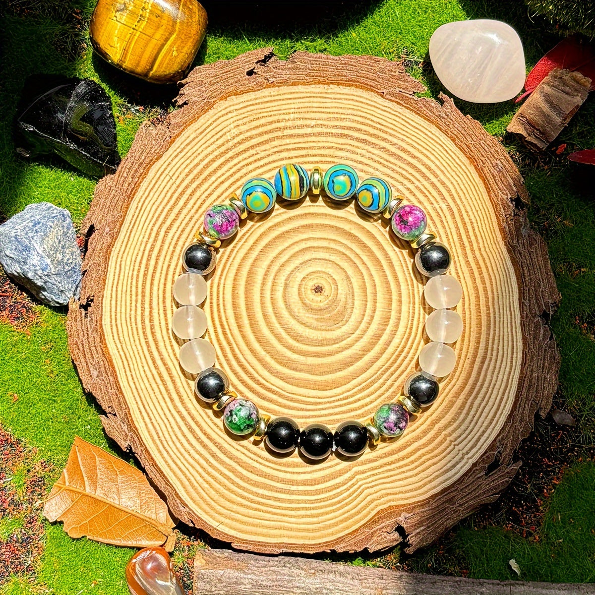 [Popular Choice] 1pc Handcrafted Boho Chakra Bracelet with Multicolored Malachite & Epidote Granite Beads - Energy Cleansing & Protection Jewelry for Men and Women, Ideal for Daily Wear