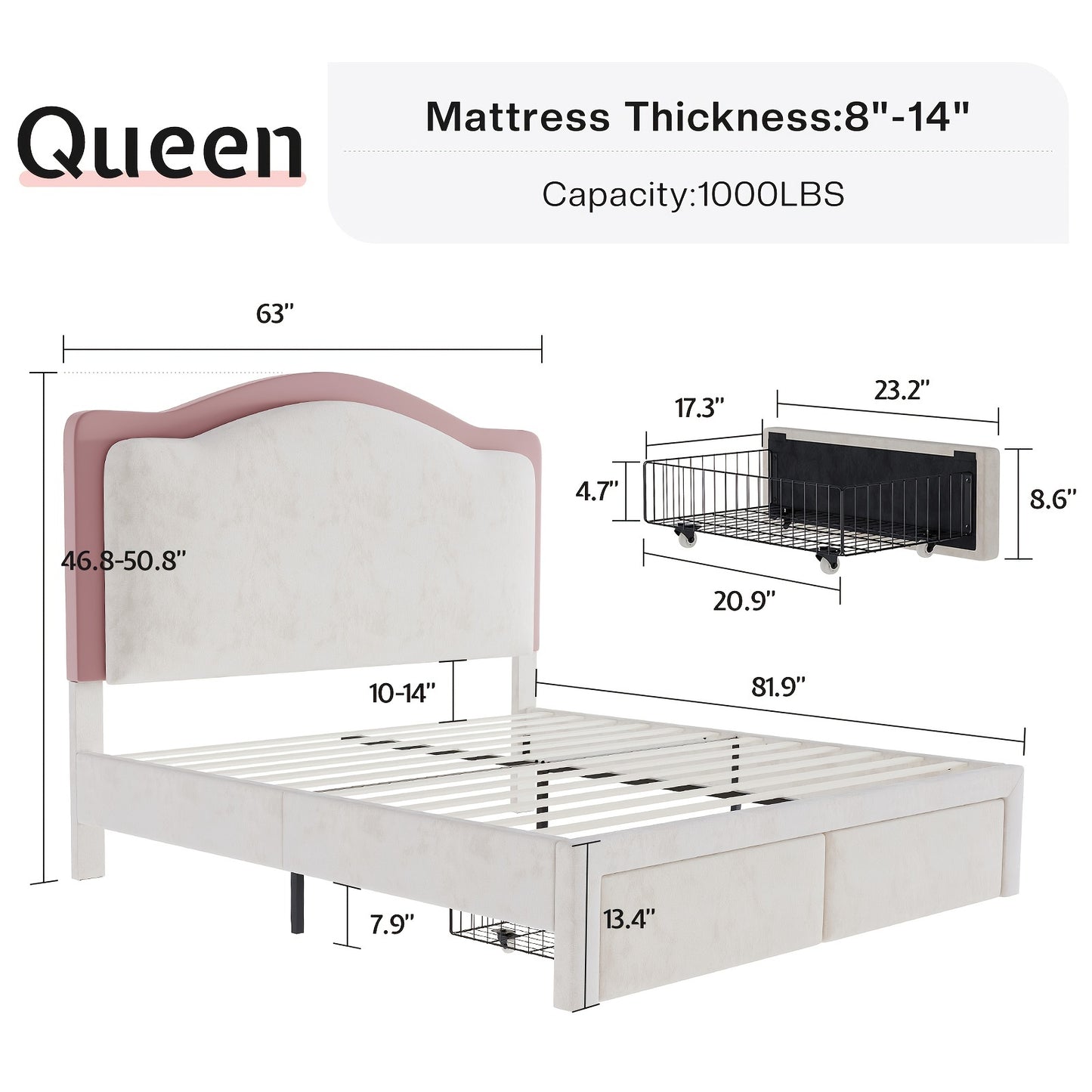 PaPaJet LED Twin Bed Frames With Storage Drawer, Upholstered Platform Bed With Adjustable Headboard, No Box Spring Needed, Easy Assembly