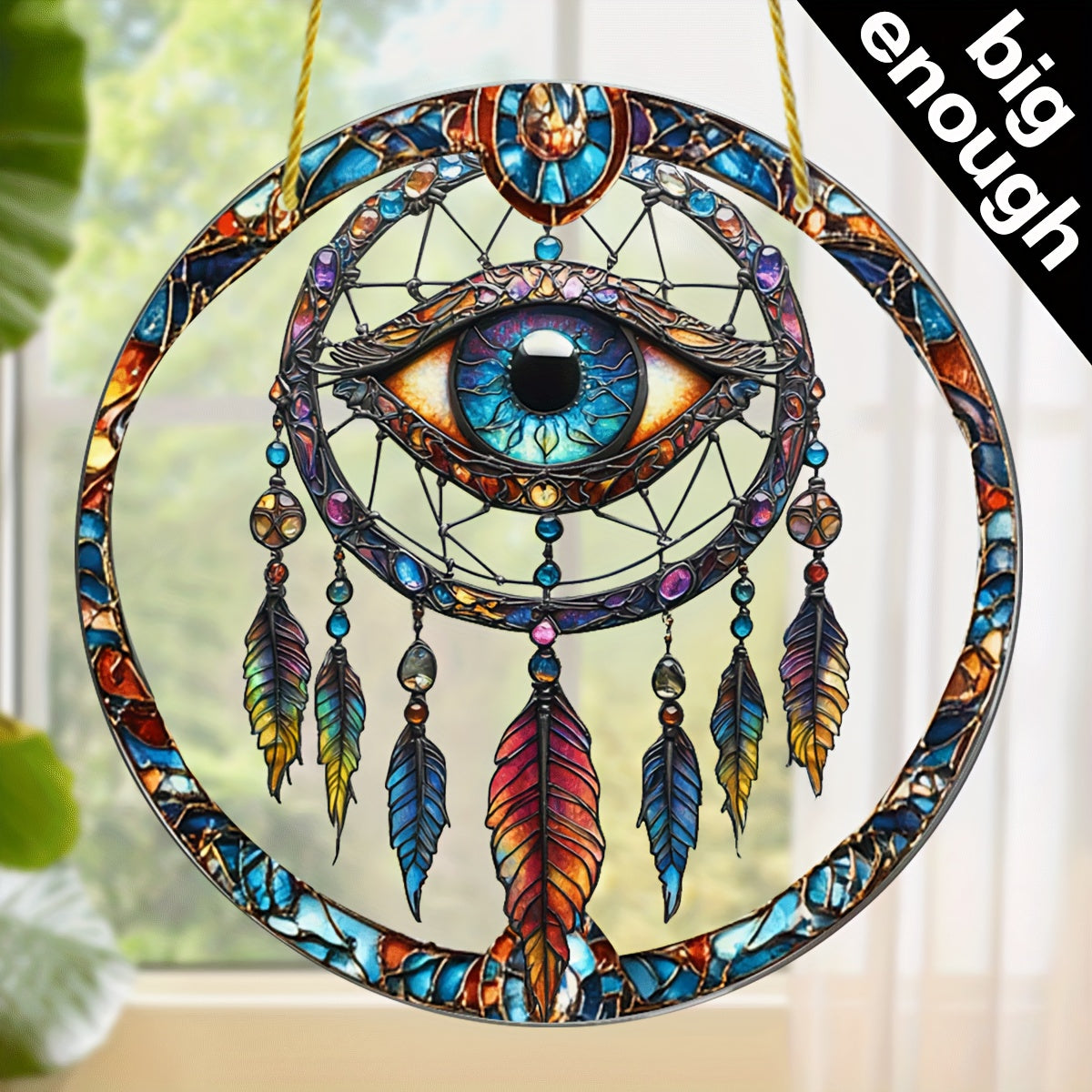 Evil Eye Dreamcatcher Sun Catcher - 9"x9" Acrylic, Boho Chic Wall Decor for Home & Halloween, Unique Gift for Men, Gothic & Protective Spirit