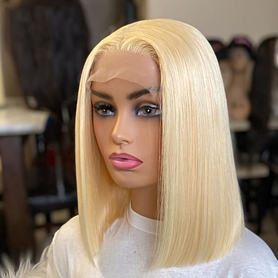 613 Blonde Bob Wig Human Hair 13x4 Blonde Lace Front Wigs Human Hair Pre Plucked Transparent Lace 180% Density 613 Frontal Wig Brazilian Straight Short Bob Wigs